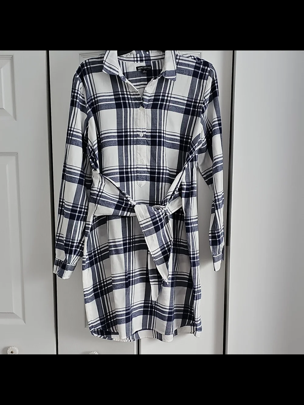 J. Crew Mercantile Navy and White Plaid Midi Dress